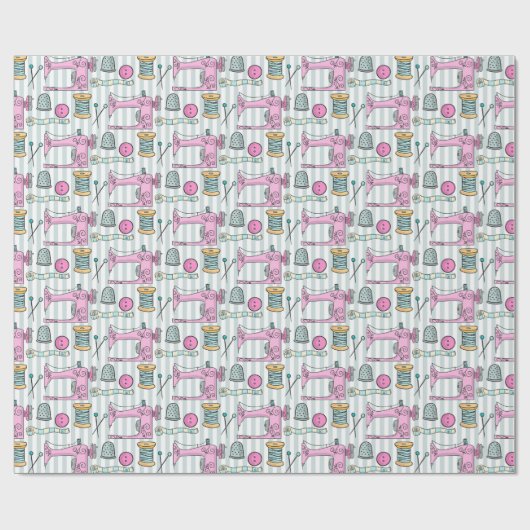 naaimachine - roze naaiwerk cadeaupapier (Vlak)