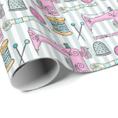 naaimachine - roze naaiwerk cadeaupapier (Rol Hoek)