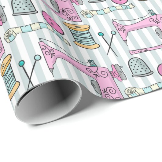 naaimachine - roze naaiwerk cadeaupapier (Rol Hoek)