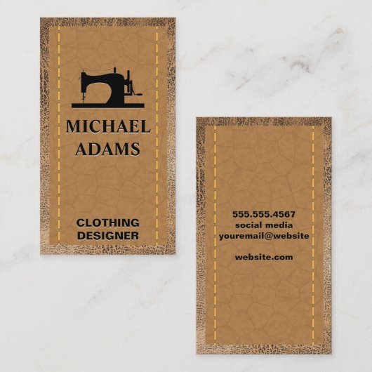 naaimachine | Stitched | bruin leder Visitekaartje (Voorkant / Achterkant)