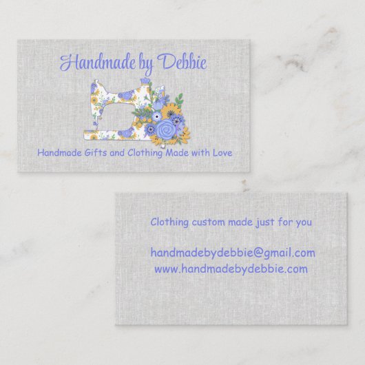  naaimachine voor blauw en geel zaaigoed visitekaartje (Voorkant / Achterkant)