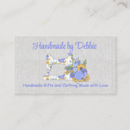 naaimachine voor blauw en geel zaaigoed visitekaartje