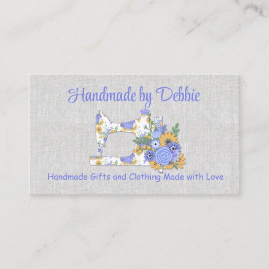  naaimachine voor blauw en geel zaaigoed visitekaartje (Voorkant)