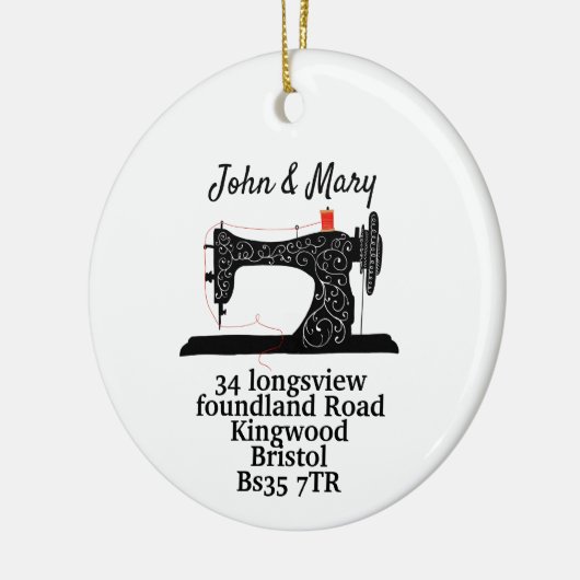 naaimachine voor kerstmis keramisch ornament (Links)