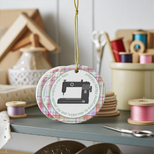 Naaimachine voor Quilters en Seamsters, Plaid Keramisch Ornament
