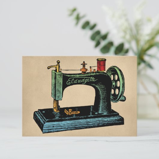 naaimachine Wenskaart kleurrijke Vintage Kaart (Staand voorkant)