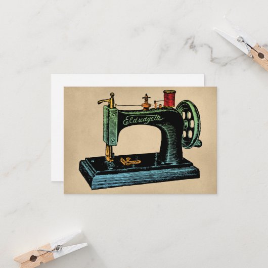 naaimachine Wenskaart kleurrijke Vintage Kaart (Voorkant / Achterkant in situ)