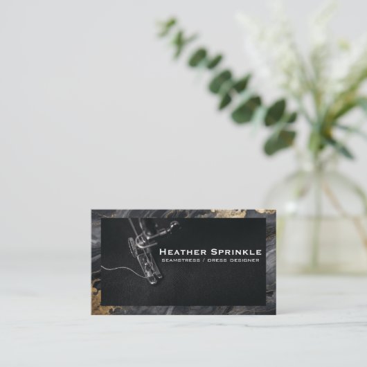 naaimachine | Zwart Goud Marmer Visitekaartje (Staand voorkant)