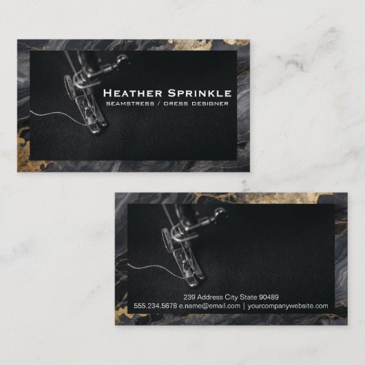naaimachine | Zwart Goud Marmer Visitekaartje (Voorkant / Achterkant)