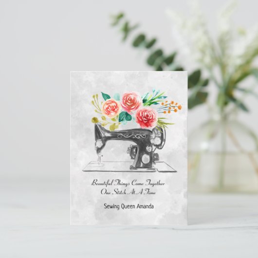  naaimachine zwart wit briefkaart (Staand voorkant)