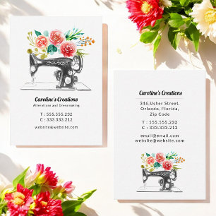 Naaimachine zwart wit rode naaister visitekaartje