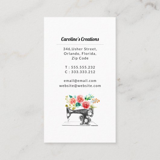 Naaimachine Zwart Wit Rood Tailor Visitekaartje (Achterkant)