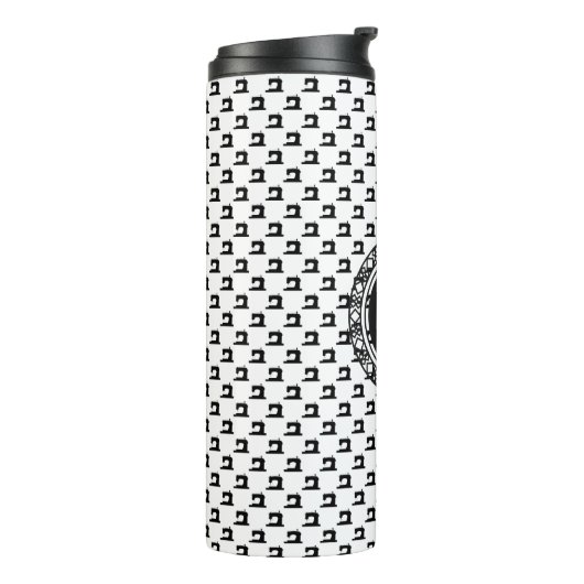 Naaimachinepatroon met monogram thermosbeker (Gedraaid links)