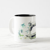 naaimachines en -bloemen tweekleurige koffiemok (Voorkant links)