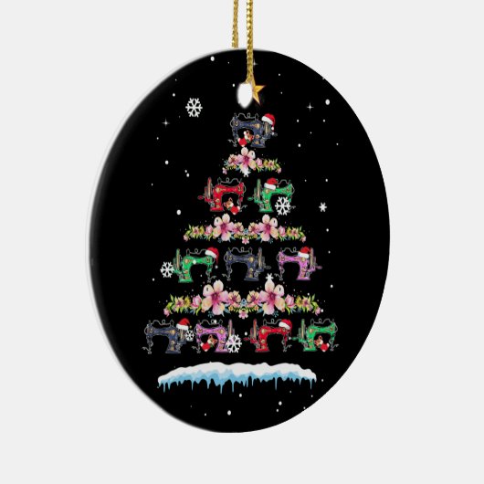 naaimachines met kerstbomen keramisch ornament (Rechts)