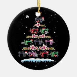 naaimachines met kerstbomen keramisch ornament
