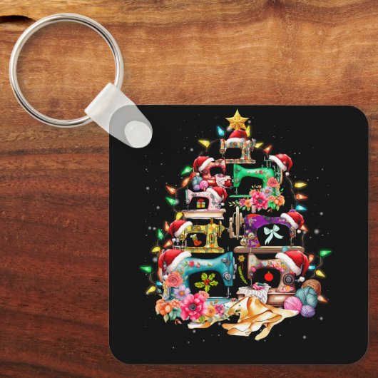 naaimachines met kerstboomkorren sleutelhanger (Voorkant)