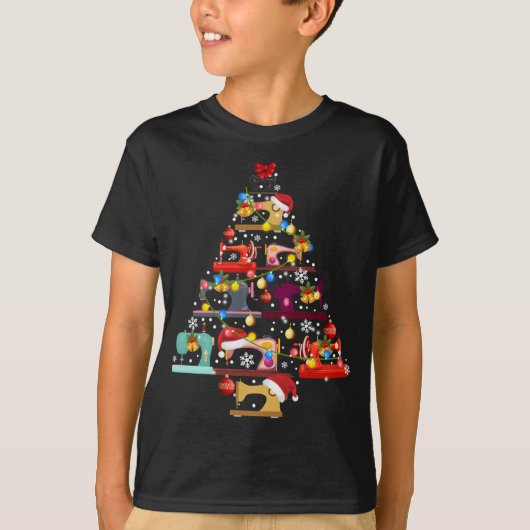 naaimachines met kerstboomkorren t-shirt (Voorkant)