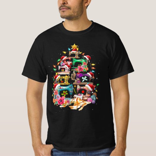naaimachines met kerstboomkorren t-shirt (Voorkant)