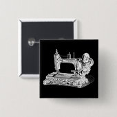 naaimachines Retromachines White Black Vierkante Button 5,1 Cm (Voorkant /achterkant)