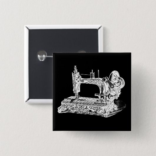  naaimachines Retromachines White Black Vierkante Button 5,1 Cm (Voorkant /achterkant)