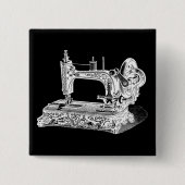  naaimachines Retromachines White Black Vierkante Button 5,1 Cm (Voorkant)