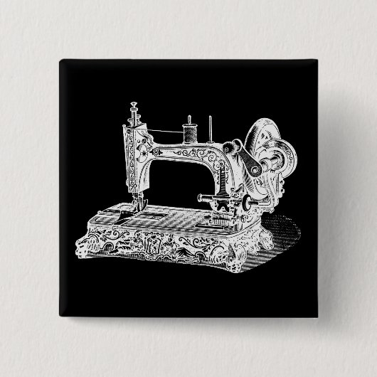 naaimachines Retromachines White Black Vierkante Button 5,1 Cm (Voorkant)