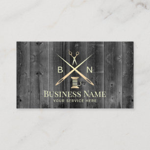 Naainaaddraad en naalden  hout visitekaartje