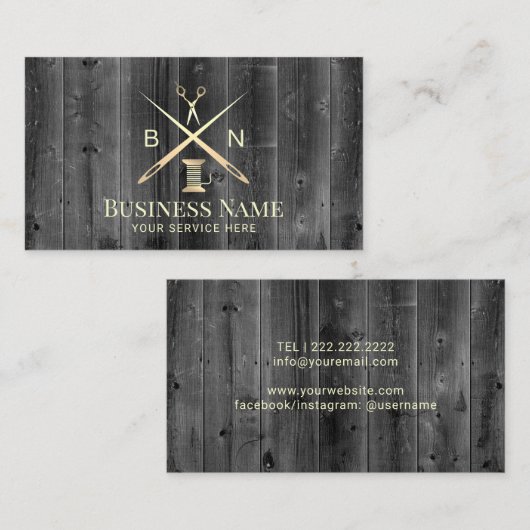 Naainaaddraad en naalden  hout visitekaartje (Voorkant / Achterkant)