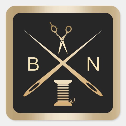 Naainaadloze gouden naalden en schroefdraad vierkante sticker (Voorkant)