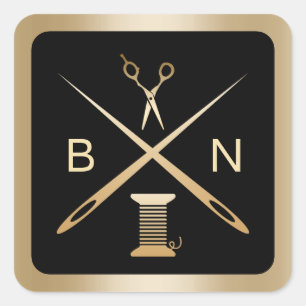 Naainaadloze gouden naalden en schroefdraad vierkante sticker