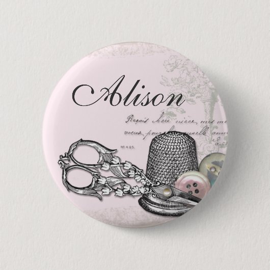 Naaindelingen op roze naambordje ronde button 5,7 cm (Voorkant)