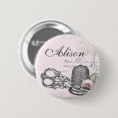 Naaindelingen op roze naambordje ronde button 5,7 cm (Voorkant /achterkant)