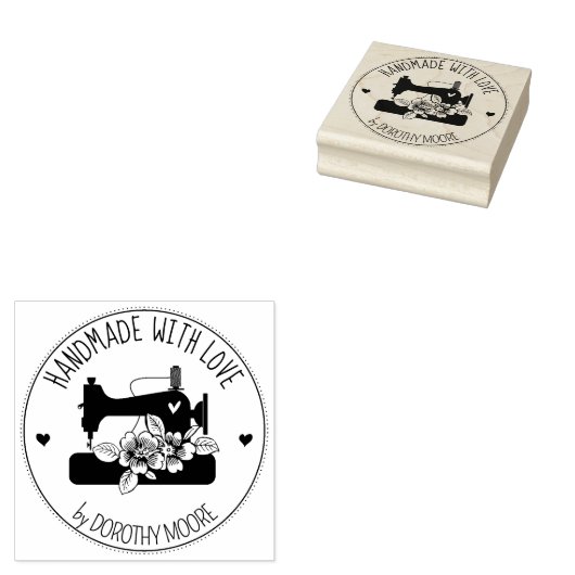 Naainmachine Floral Handmade with love Rubberstempel (Gestempeld)