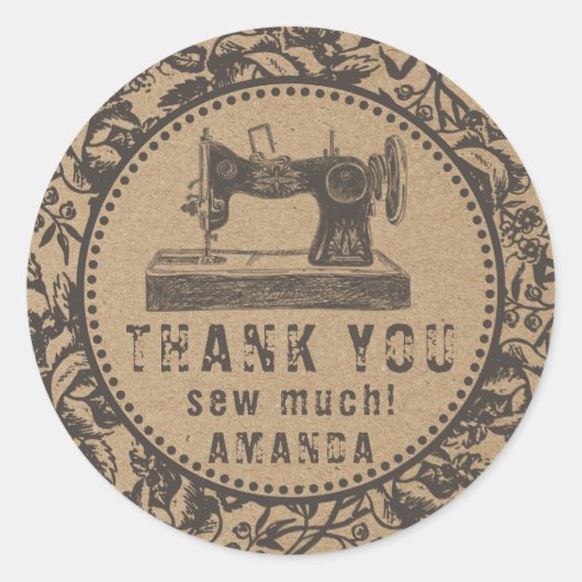 Naainmachine Floral Kraft Paper Ronde Sticker (Voorkant)