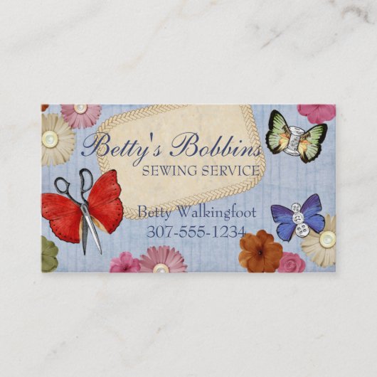  naainotions butterflies naadkaart visitekaartje (Voorkant)