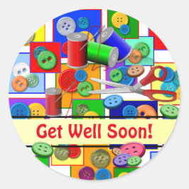 Naaiontwerp "Get Well" wensen Ronde Sticker