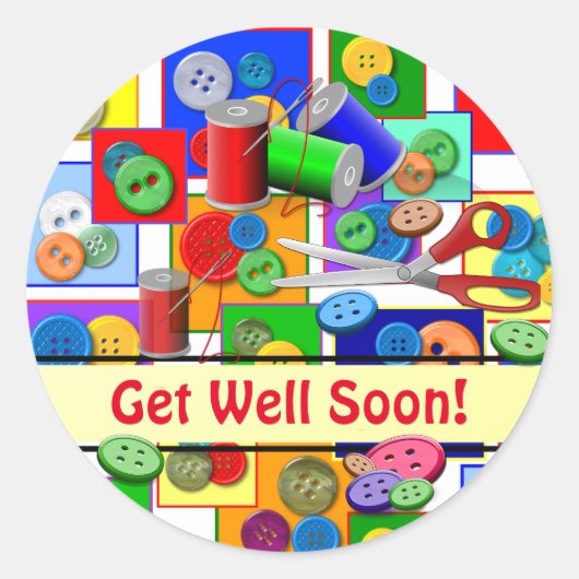 Naaiontwerp "Get Well" wensen Ronde Sticker (Voorkant)