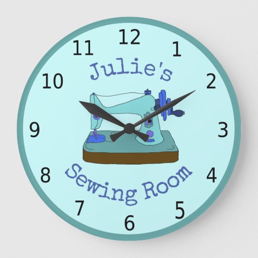 Naairuimte, vintage naaimachine, jouw naam grote klok (Voorkant)