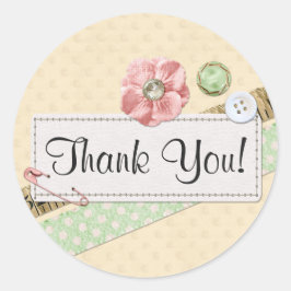 Naaisteken, Buttonnen & Lint Shabby Dank u Ronde Sticker