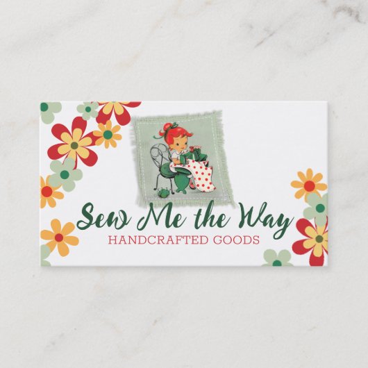  naaister naaimachine roodharige meisje visitekaartje (Voorkant)
