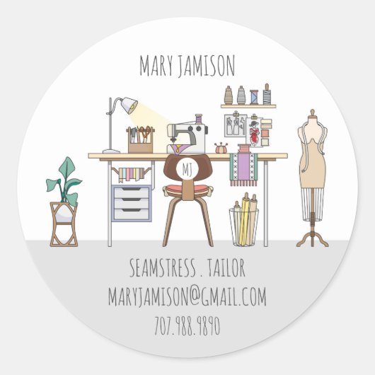 Naaister of Tailor Business Ronde Sticker (Voorkant)