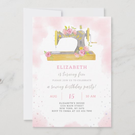 Naaiuitnodiging voor verjaardag kaart (Voorkant)