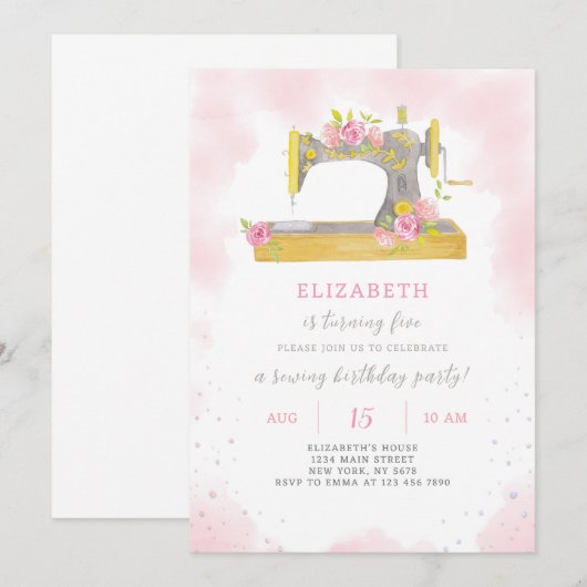 Naaiuitnodiging voor verjaardag kaart (Voorkant / Achterkant)