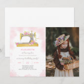 Naaiuitnodiging voor verjaardag met foto kaart (Voorkant / Achterkant)
