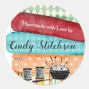 Naaiuwkieuwstoffen, handgemaakt met een liefdessti ronde sticker