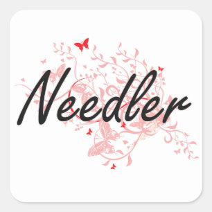 Naald Artistiek Job Design met Vlinders Vierkante Sticker