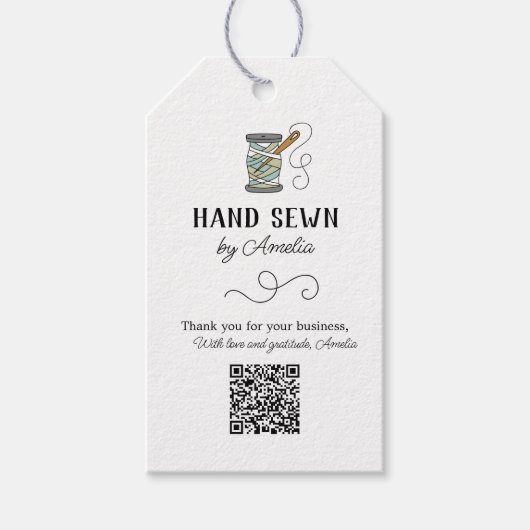 Naald en draad Handlettered Naaien Dank u Cadeaulabel (Voorkant)