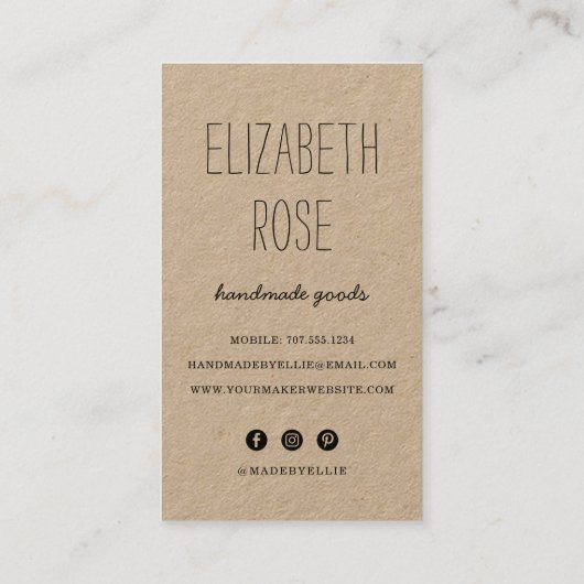 Naald en draad | Rustic Kraft Vertical Visitekaartje (Achterkant)