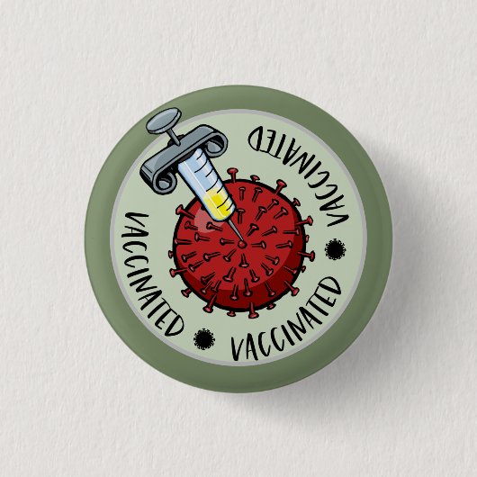 Naald met Covid Virus | Gevaccineerd Ronde Button 3,2 Cm (Voorkant)